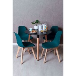 Presentes Miguel Conjunto Mesa Tower Redonda 80 cm Preta e Pack 4 Cadeiras Kelen - Verde-azulado