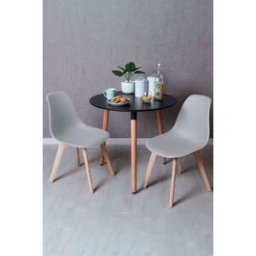 Presentes Miguel Conjunto Mesa Tower Redonda 80 cm Preta e Pack 2 Cadeiras Kelen - Cinza
