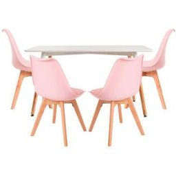 Presentes Miguel Conjunto Mesa Tower Retangular 120 x 80 cm Branca e Pack 4 Cadeiras Synk Basic - Rosa