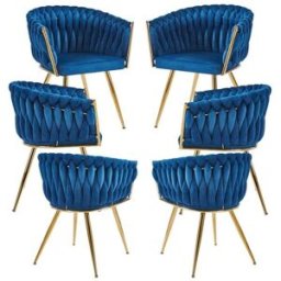 Presentes Miguel Pack 6 Cadeiras Widny Golden Veludo - Azul