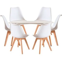 Presentes Miguel Conjunto Mesa Tower Retangular 120 x 80 cm Branca e Pack 6 Cadeiras Synk Basic - Branco