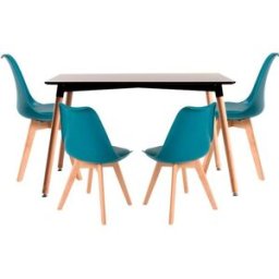 Presentes Miguel Conjunto Mesa Tower Retangular 120 x 80 cm Preto e Pack 4 Cadeiras Synk Basic - Verde-azulado