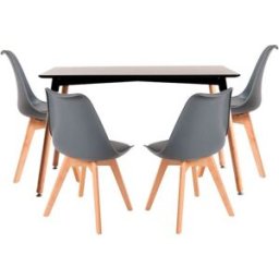 Presentes Miguel Conjunto Mesa Tower Retangular 120 x 80 cm Preto e Pack 4 Cadeiras Synk Basic - Cinza