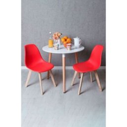 Presentes Miguel Conjunto Mesa Tower Redonda 80 cm Branca e Pack 2 Cadeiras Kelen - Vermelho
