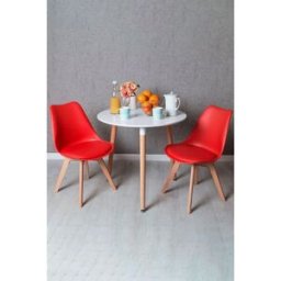 Presentes Miguel Conjunto Mesa Tower Redonda 80 cm Branca e Pack 2 Cadeiras Synk Basic - Vermelho