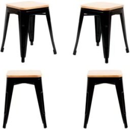 Presentes Miguel Pack 4 bancos pequenos de madeira natural Torix 45 cm - Preto