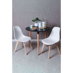 Presentes Miguel Conjunto Mesa Tower Redonda 80 cm Preta e Pack 2 Cadeiras Kelen - Branco