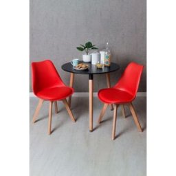 Presentes Miguel Conjunto Mesa Tower Redonda 80 cm Preta e Pack 2 Cadeiras Synk Basic - Vermelho