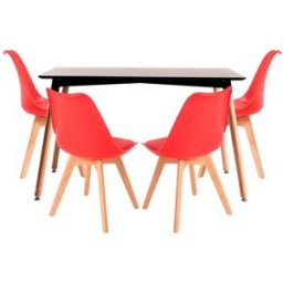 Presentes Miguel Conjunto Mesa Tower Retangular 120 x 80 cm Preto e Pack 4 Cadeiras Synk Basic - Vermelho