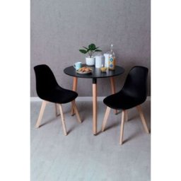 Presentes Miguel Conjunto Mesa Tower Redonda 80 cm Preta e Pack 2 Cadeiras Kelen - Preto