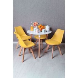 Presentes Miguel Conjunto Mesa Tower Redonda 80 cm Branca e Pack 4 Cadeiras Synk Basic - Amarelo