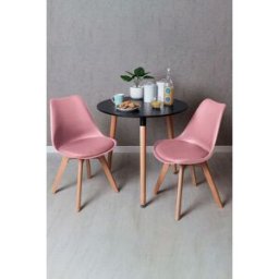 Presentes Miguel Conjunto Mesa Tower Redonda 80 cm Preta e Pack 2 Cadeiras Synk Basic - Rosa