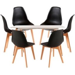 Presentes Miguel Conjunto Mesa Tower Retangular 120 x 80 cm Branca e Pack 6 Cadeiras Kelen - Preto