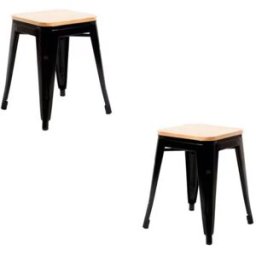 Presentes Miguel Pack 2 bancos pequenos de madeira natural Torix 45 cm - Preto