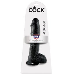 KING COCK - DILDO PRETO COM BOLAS 25.4 CM