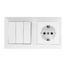 Aigostar - Interruptor triplo n.º 3 e tomada SCHUKO 230V com moldura branca
