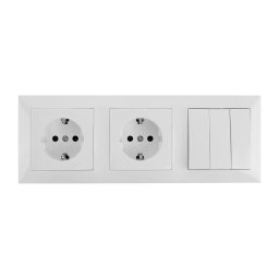Aigostar - Interruptor triplo n.º 3 e 2x tomada SCHUKO 230V com moldura branca