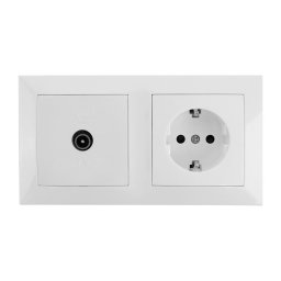 Aigostar - Tomada de TV e tomada SCHUKO 230 V com moldura, branca