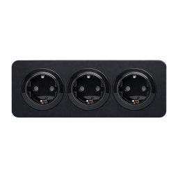 Aigostar - Tomada doméstica com moldura, 3x SCHUKO, 250V/16A, preta