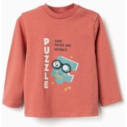 ZIPPY T-shirt de manga comprida com estampado Puzzle para bebé menino, terracota Castanho 9-12 Months
