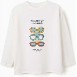 ZIPPY T-shirt de manga comprida com estampado Art of Looking para menino, branco Branco 11-12 Years