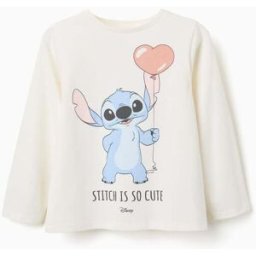 Disney T-shirt de manga comprida com estampado Stitch is Cute para menina, branco Branco 7-8 Years