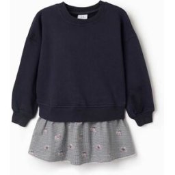ZIPPY Vestido combinado em algodão com padrão Vichy para menina, azul-marinho Azul 8-9 Years