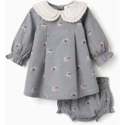 ZIPPY Vestido de algodão Vichy com flores para recém-nascida, branco/azul Azul 6-9 Months