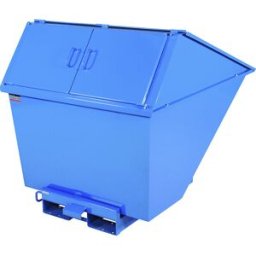 eurokraft basic Contentor basculante com tampa alta , azul, volume 1100 l, Contentor basculante com tampa alta, azul, volume 1100 l. Função basculante automática e manual. Placa de pressão com mola no chassi rolante. Maximizar o volume com a tampa do reci