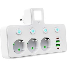 Tomada Tripla PS-380 c/ 2 Portas USB + 2 Portas USB-C + 4 Interruptores ON/OFF - BLOW