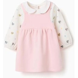 Disney Vestido de manga comprida cardado Minnie para recém-nascida, branco/rosa Rosa 1-3 Months