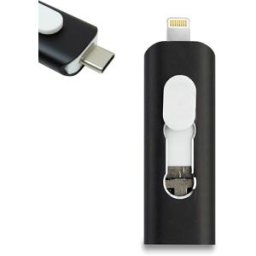 Pen Drive USB 64GB 3 em 1 Lightning / Type-C / Micro-USB (Preto) - COOL