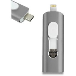 Pen Drive USB 64GB 3 em 1 Lightning / Type-C / Micro-USB (Cinza) - COOL