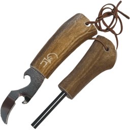 Wood Jewel Fire stick and a can opener with a leather strap WJJA354R