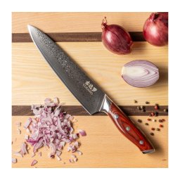 Gudaro - Faca de chef KENSHO em aço damasco 8", 67 camadas de aço, comprimento 20 cm