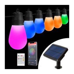 Guirlanda solar LED RGBIC 30xLED/1,3W/3,7V 2200 mAh 14,37 m IP65 preta + comando remoto