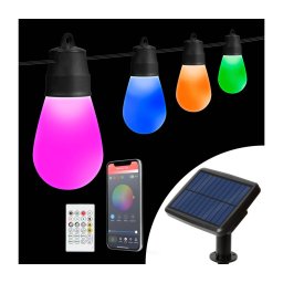 LED RGBIC guirlanda solar 15xLED/1,3W/3,7V 2200 mAh 8 m IP65 preta + controlo remoto