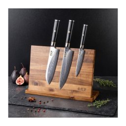Gudaro - Conjunto com 3 facas de cozinha em aço damasco AKIRO + suporte magnético