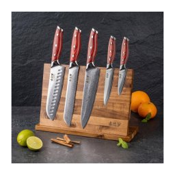 Gudaro - Conjunto de 5 Facas de Cozinha em Aço Damasco KENSHO + Suporte Magnético