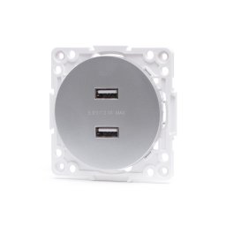 Aigostar - Tomada de alimentação USB sem moldura 2x USB-A prateada