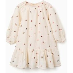 ZIPPY Vestido de manga comprida de algodão com flores para menina, branco Branco 3-4 Years