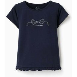ZIPPY T-shirt de algodão com estampado e base com folhos para menina, azul Azul 4-5 Years