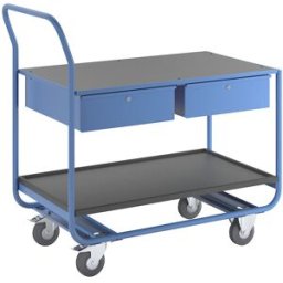 eurokraft pro Mesa industrial com rodas , 2 andares, 2 gavetas, pneus de borracha maciça que não deixam marcas, Mesa industrial com rodas, 2 andares, 2 gavetas, pneus de borracha maciça que não deixam marcas. Gavetas com guia de rolamento de esferas. Fech
