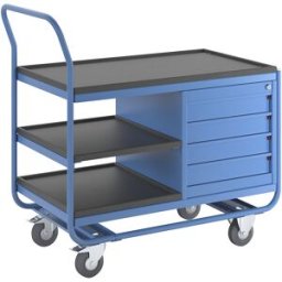 eurokraft pro Mesa industrial com rodas , 3 andares, 1 armário de gavetas, pneus de borracha maciça que não deixam marcas, Mesa industrial com rodas, 3 andares, 1 armário de gavetas, pneus de borracha maciça que não deixam marcas. Gavetas com guia de rola