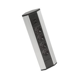 Coluna de tomadas de canto 4x230V + 2xUSB-A preto/prateado