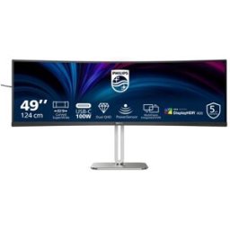 Monitor Profesional Ultrapanorámico Curvo Philips 49B2U5900C 49"/ Dual QHD/ Multimedia/ Regulable en altura/ Negro y Plata