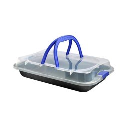 Assadeira com tampa TORO 42x3,8x29 cm preto/azul