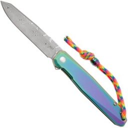 CRKT Facet K231TDP Damascus, Iridescent Titanium Nitride Titanium, navalha, Ken Onion design