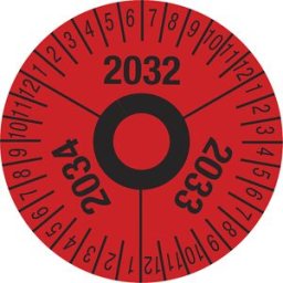 kaiserkraft Placa de teste, números plurianuais, vermelho, película, Ø 40 mm, embalagem de 10 unid., 2032 – 2034, Placa de teste, números plurianuais, vermelho, película, Ø 40 mm, embalagem de 10 unid., 2032 - 2034. Película resistente, espessura 0,1 mm.