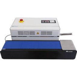 kaiserkraft Seladora contínua de película D545 Horizontal, com tapete transportador, branco/azul, Seladora contínua de película D545 Horizontal, com tapete transportador, branco/azul. Elevada velocidade de passagem. Ideal para produtos deitados. Memória d